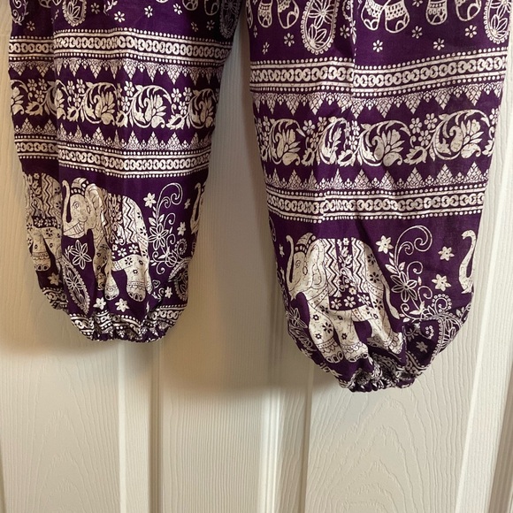 Elephant Print Purple Pants 100% rayon women - Picture 5 of 11